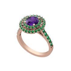 Lyra Yüzük - Ametist ve yeşil kuvars 8 ayar rose altın yüzük #1cu6tc4