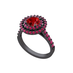 Lyra Yüzük - Garnet ve rodolit garnet 925 ayar siyah rodyum kaplama gümüş yüzük #1d3j62t