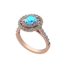 Akuamarin ve swarovski 14 ayar rose altın yüzük