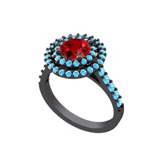 Lyra Yüzük - Garnet ve akuamarin 925 ayar siyah rodyum kaplama gümüş yüzük #1ej3yit