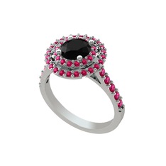 Siyah zirkon ve rodolit garnet 18 ayar beyaz altın yüzük
