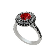 Lyra Yüzük - Garnet ve siyah zirkon 18 ayar beyaz altın yüzük #1fe7ain