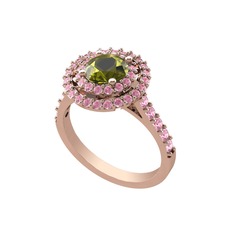 Peridot ve pembe kuvars 14 ayar rose altın yüzük