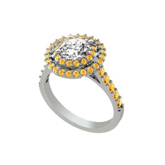 Lyra Yüzük - Swarovski ve sitrin 8 ayar beyaz altın yüzük #1gbmt40