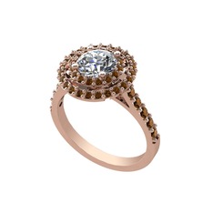 Pırlanta ve dumanlı kuvars 925 ayar rose altın kaplama gümüş yüzük (0.92 karat)