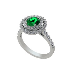 Yeşil kuvars ve swarovski 14 ayar beyaz altın yüzük
