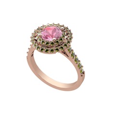Pembe kuvars ve peridot 18 ayar rose altın yüzük