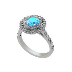Akuamarin ve swarovski 14 ayar beyaz altın yüzük