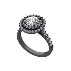Lyra Yüzük - Swarovski ve pırlanta 925 ayar siyah rodyum kaplama gümüş yüzük (1.2 karat) #1jizqa7