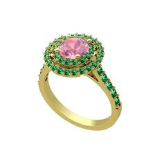 Pembe kuvars ve yeşil kuvars 8 ayar altın yüzük