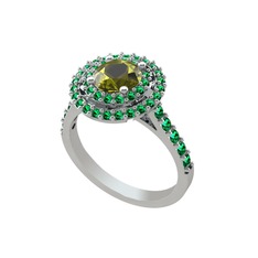 Lyra Yüzük - Peridot ve yeşil kuvars 18 ayar beyaz altın yüzük #1l19ozb