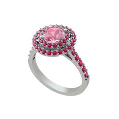 Pembe kuvars ve rodolit garnet 14 ayar beyaz altın yüzük