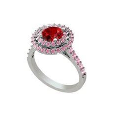 Garnet ve pembe kuvars 14 ayar beyaz altın yüzük