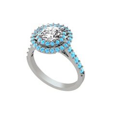 Swarovski ve akuamarin 14 ayar beyaz altın yüzük