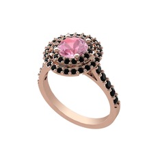 Pembe kuvars ve siyah zirkon 18 ayar rose altın yüzük