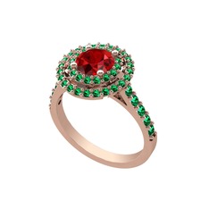 Garnet ve yeşil kuvars 8 ayar rose altın yüzük