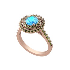 Akuamarin ve peridot 8 ayar rose altın yüzük