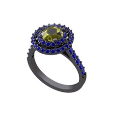 Lyra Yüzük - Peridot ve lab safir 925 ayar siyah rodyum kaplama gümüş yüzük #1q8p8vz