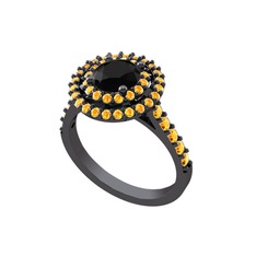 Lyra Yüzük - Siyah zirkon ve sitrin 925 ayar siyah rodyum kaplama gümüş yüzük #1regmv