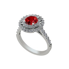 Garnet ve beyaz zirkon 8 ayar beyaz altın yüzük