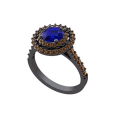 Lyra Yüzük - Lab safir ve dumanlı kuvars 925 ayar siyah rodyum kaplama gümüş yüzük #1sfvqwo