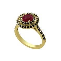 Lyra Yüzük - Kök yakut ve siyah zirkon 8 ayar altın yüzük #1snu9uu