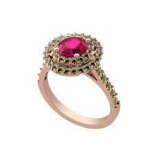 Lyra Yüzük - Rodolit garnet ve peridot 14 ayar rose altın yüzük #1t7hzkk