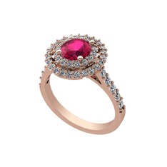 Rodolit garnet ve beyaz zirkon 14 ayar rose altın yüzük