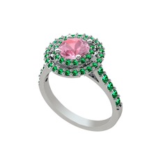 Pembe kuvars ve yeşil kuvars 18 ayar beyaz altın yüzük