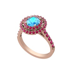 Akuamarin ve rodolit garnet 14 ayar rose altın yüzük