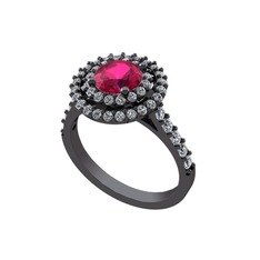 Lyra Yüzük - Rodolit garnet ve swarovski 925 ayar siyah rodyum kaplama gümüş yüzük #1wrnhae