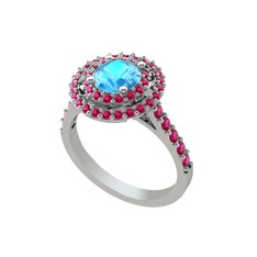 Akuamarin ve rodolit garnet 8 ayar beyaz altın yüzük