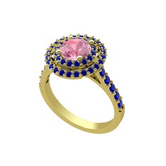 Pembe kuvars ve lab safir 18 ayar altın yüzük