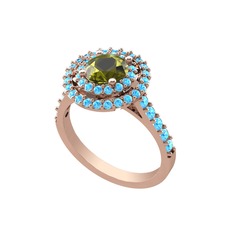 Peridot ve akuamarin 925 ayar rose altın kaplama gümüş yüzük
