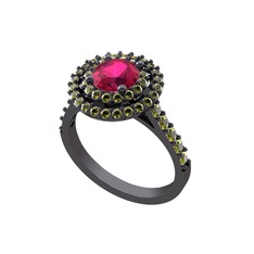 Rodolit garnet ve peridot 925 ayar siyah rodyum kaplama gümüş yüzük