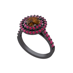 Dumanlı kuvars ve rodolit garnet 925 ayar siyah rodyum kaplama gümüş yüzük