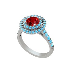 Garnet ve akuamarin 18 ayar beyaz altın yüzük