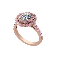 Pırlanta ve pembe kuvars 925 ayar rose altın kaplama gümüş yüzük (0.92 karat)