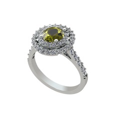 Peridot ve pırlanta 8 ayar beyaz altın yüzük (1.2 karat)