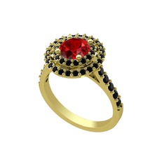 Garnet ve siyah zirkon 14 ayar altın yüzük