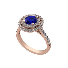 Lyra Yüzük - Lab safir ve swarovski 8 ayar rose altın yüzük #9dse5b