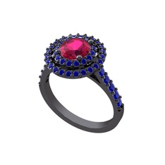 Rodolit garnet ve lab safir 925 ayar siyah rodyum kaplama gümüş yüzük