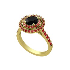 Siyah zirkon ve garnet 18 ayar altın yüzük
