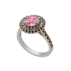 Pembe kuvars ve dumanlı kuvars 14 ayar beyaz altın yüzük