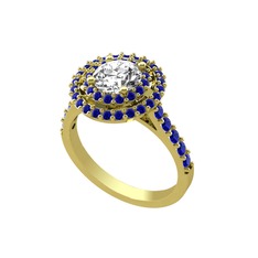 Swarovski ve lab safir 925 ayar altın kaplama gümüş yüzük