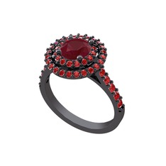 Lyra Yüzük - Kök yakut ve garnet 925 ayar siyah rodyum kaplama gümüş yüzük #ejwjz5