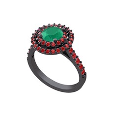 Kök zümrüt ve garnet 925 ayar siyah rodyum kaplama gümüş yüzük