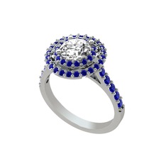 Swarovski ve lab safir 8 ayar beyaz altın yüzük