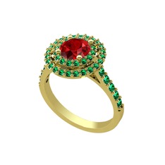 Garnet ve yeşil kuvars 8 ayar altın yüzük