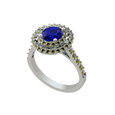 Lab safir ve peridot 14 ayar beyaz altın yüzük
